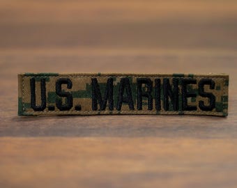 Military Name Tape, Marine, OCP, Hook Fastener, Woodland, Branch of Service