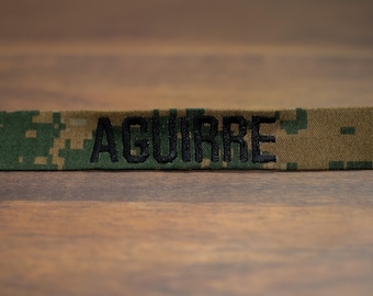 Custom Military Name Tape, Marine, Sew-On, Woodland, Personalized