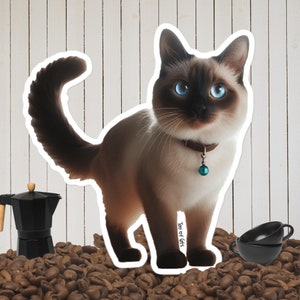 Cute Siamese Cat Sticker - perfect gift put on for water bottles, mirrors, luggage, laptops, phones, mugs, tumblers, notebooks, bike, helmet