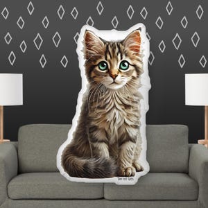 Tabby Cat Pillow – Cute Cat Shaped Cushion – Tabby Cat Plush – Striped Cat Decor – Gift for Cat Lovers – Cozy Pet Pillow – Cat Throw Pillow