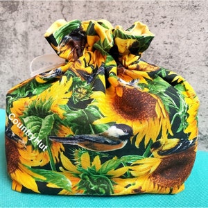 SUNFLOWERS Drawstring gift bag - Holiday fabric gift bag - all occasion blessing bag reusable - teacher hostess gift wrapping