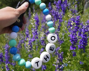 Gepersonaliseerde hondenhalsband met kralen | Blauw en groen | Breeze