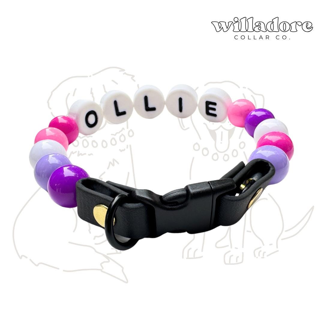 Personalized Beaded Dog Collar with Buckle or O-Ring - Berry (Pink, and Purple Variety) Willadore Collar Co.