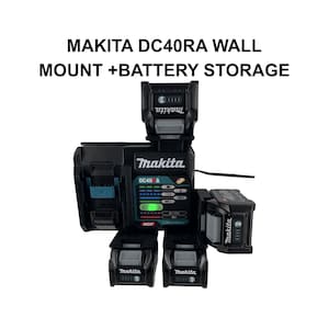 Soporte de pared Makita DC40RA con 2, 3 o 4 soportes para baterías XGT de 40 V: cargador y organizador de baterías para taller.