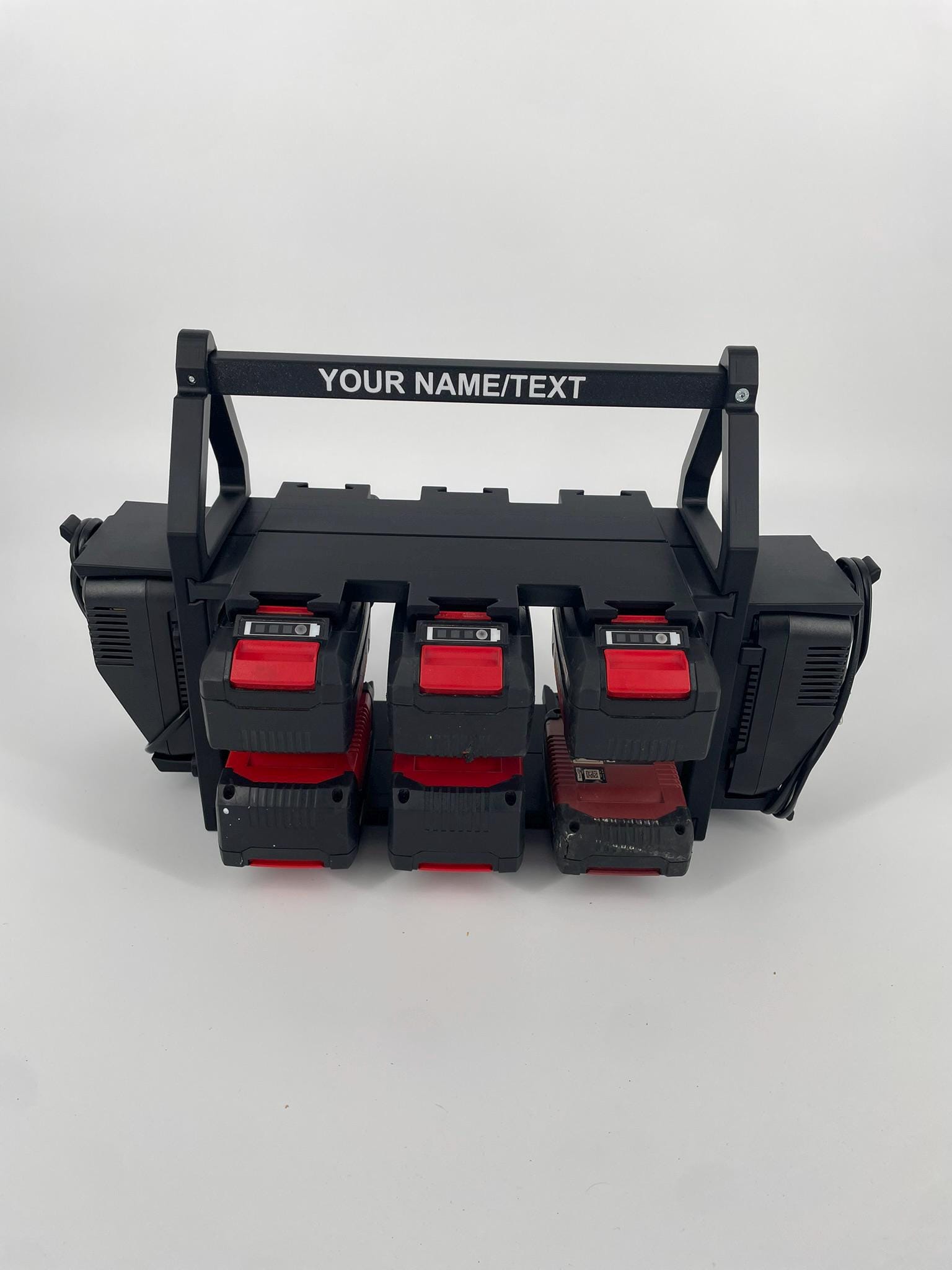 Structure de support de batterie et de chargeur Einhell personnalisée, peut contenir jusqu'à 12 batteries simultanément et 2 chargeurs Power X-Charger