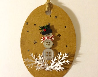 Oval Button Snowman Tag