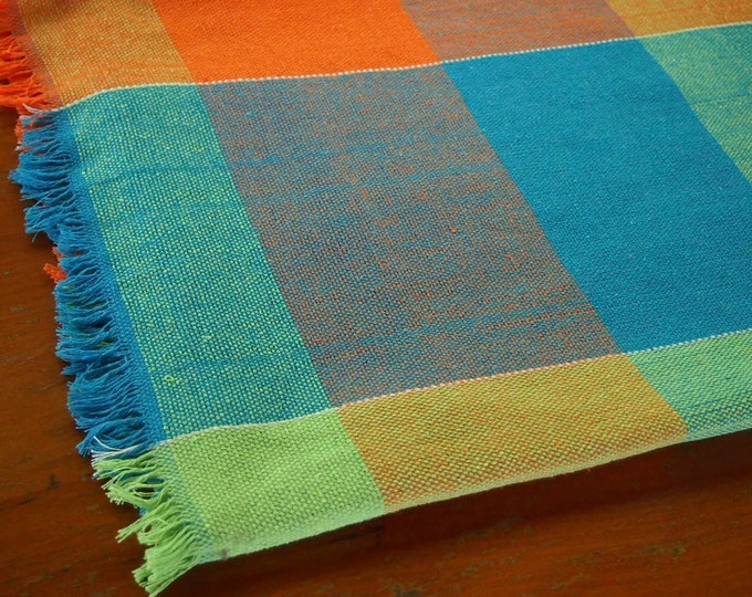 Cotton Throw Utility Blanket in Orange, Blue, and Green Plaid Etsy