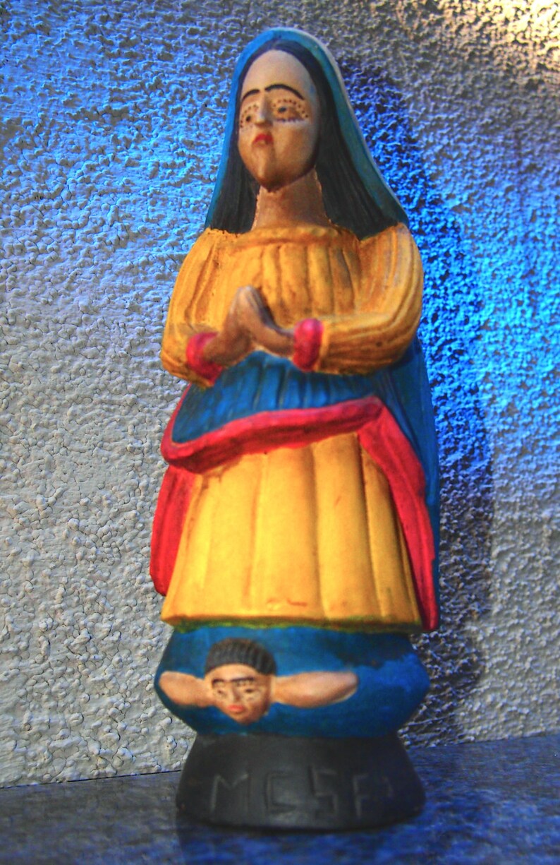 3 Religious Statues of Virgin Mary Wood Carved by Folk Brazilian
