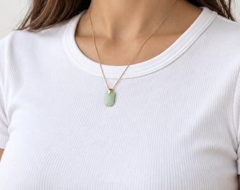 Sage Green Gemstone Pendant Necklace | Minimalist Gold Chain, Dainty Choker