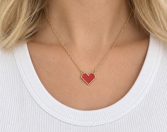Minamilist Gold Red Love Heart Pendant Necklace
