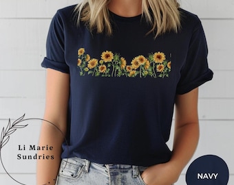 ひまわりシャツ、花柄Tシャツ、フラワーシャツ、ガーデンシャツ、レディース秋シャツ、ひまわりTシャツ、ひまわりシャツ、サンシャインTシャツ