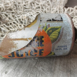 Primitive Vintage Tin Metal Scoop Handmade Homemade from Pictsweet Orange Juice Concentrate can Advertising