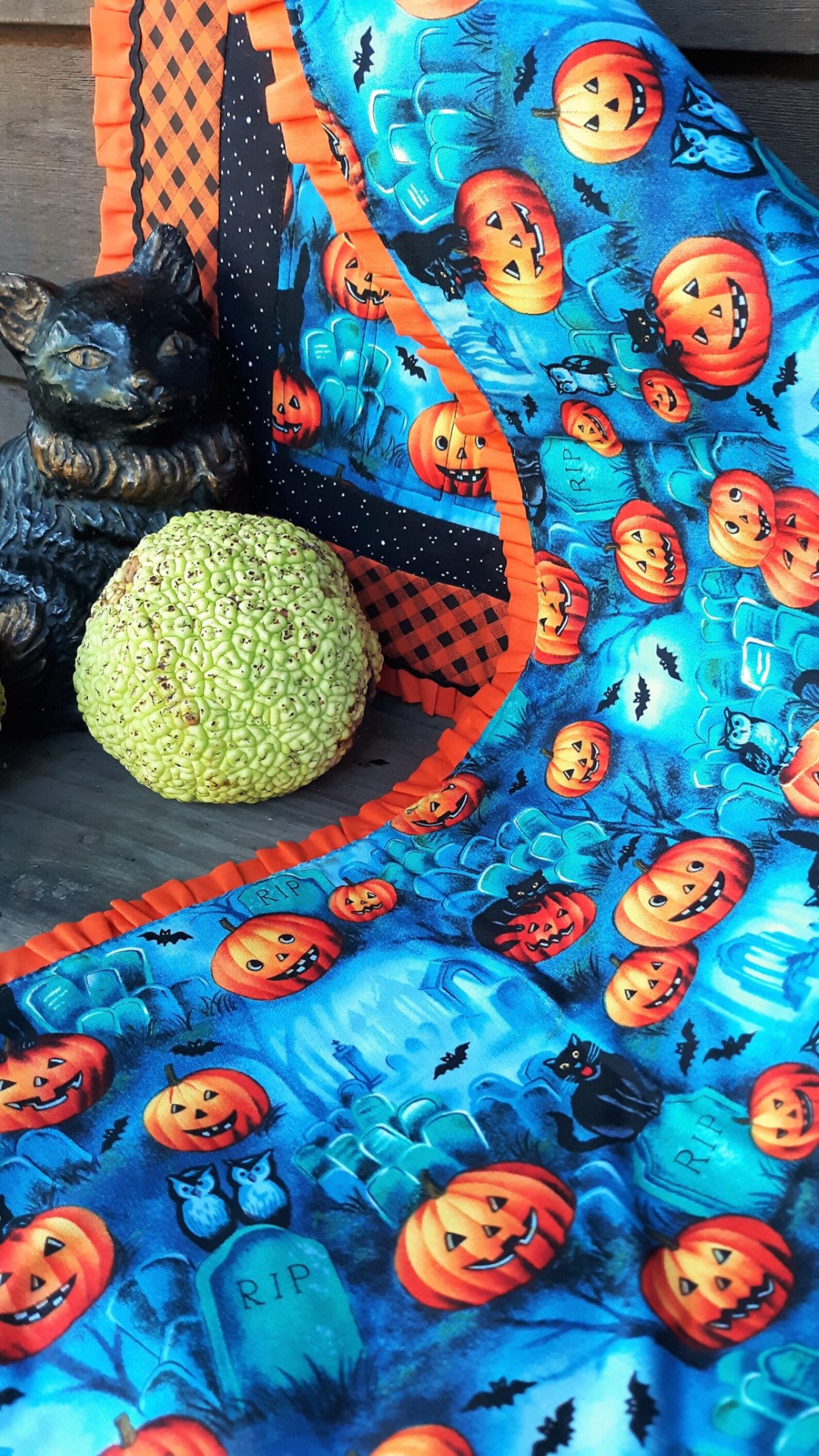 Halloween Table Runner Vintagelook Orange and Black Etsy