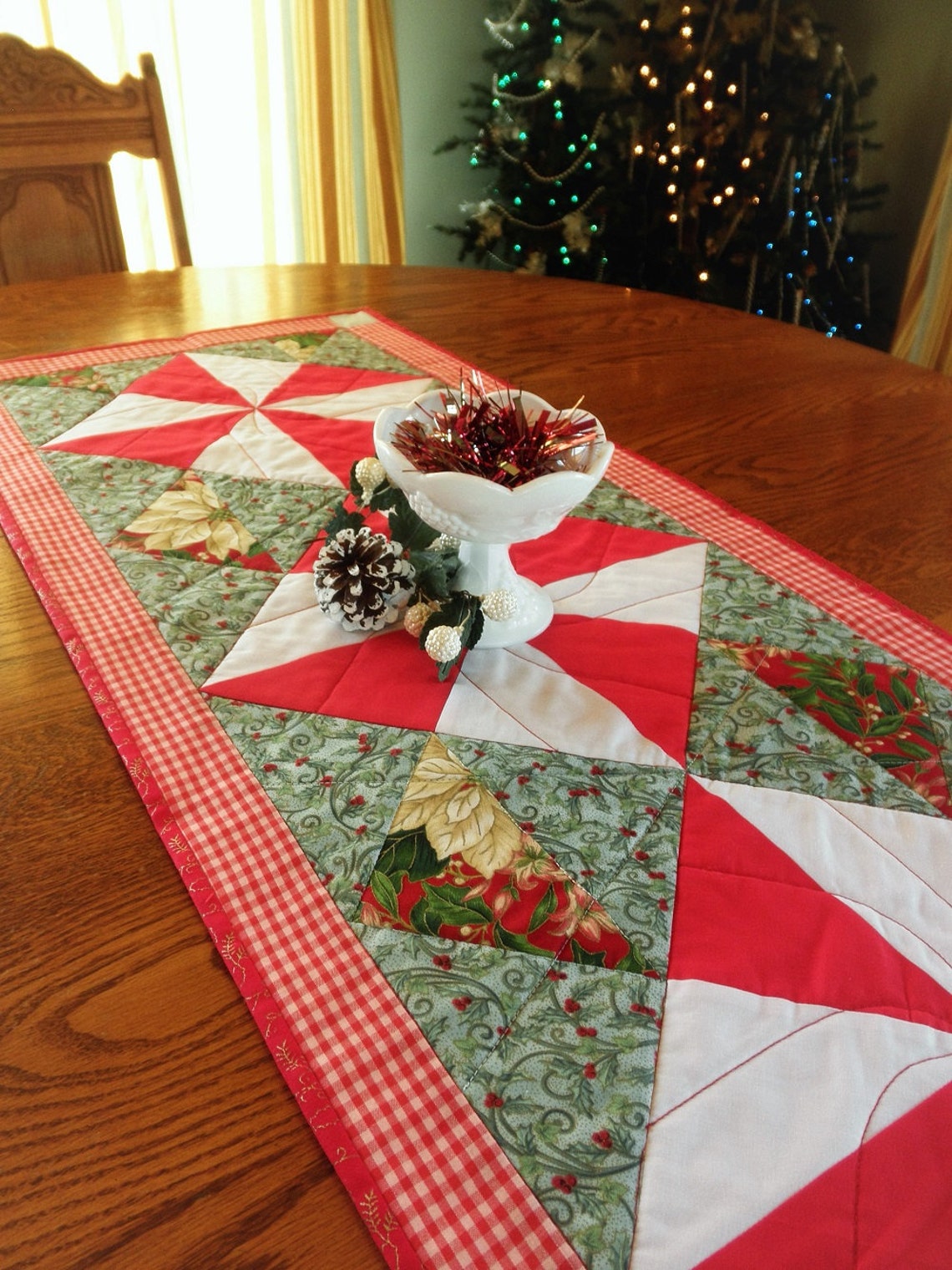 Extra Long Quilted Christmas Holiday Table Runner 16 X 65.5 Pinwheel