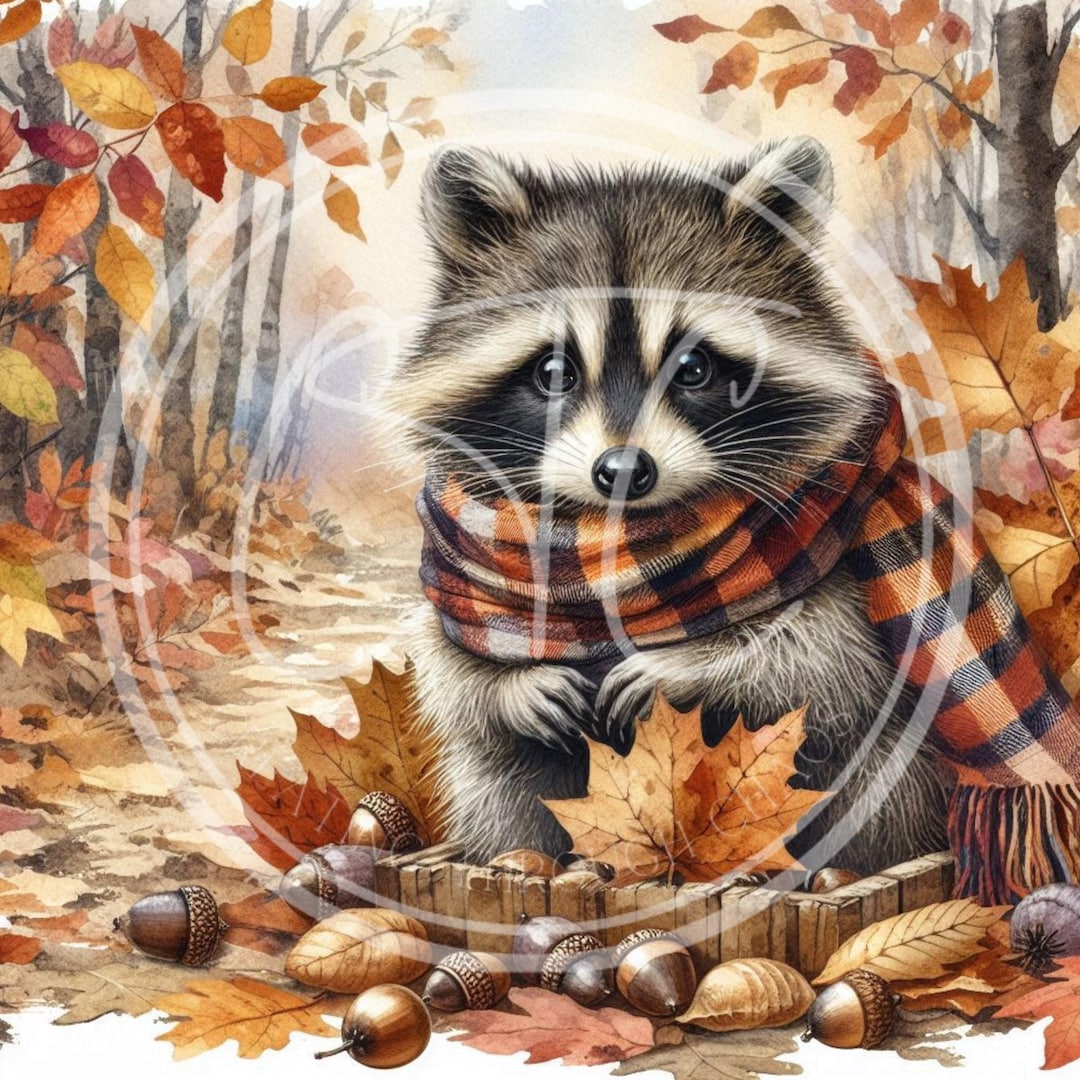 Fall Raccoon Patterns Fall Raccoon Printable Bundle, Autumn Print, Digital Download 10.5x10.5 ...