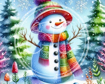 4 Whimsical Snowman Printable Bundle, Winter/Christmas Print, Digital Download 10.5x10.5