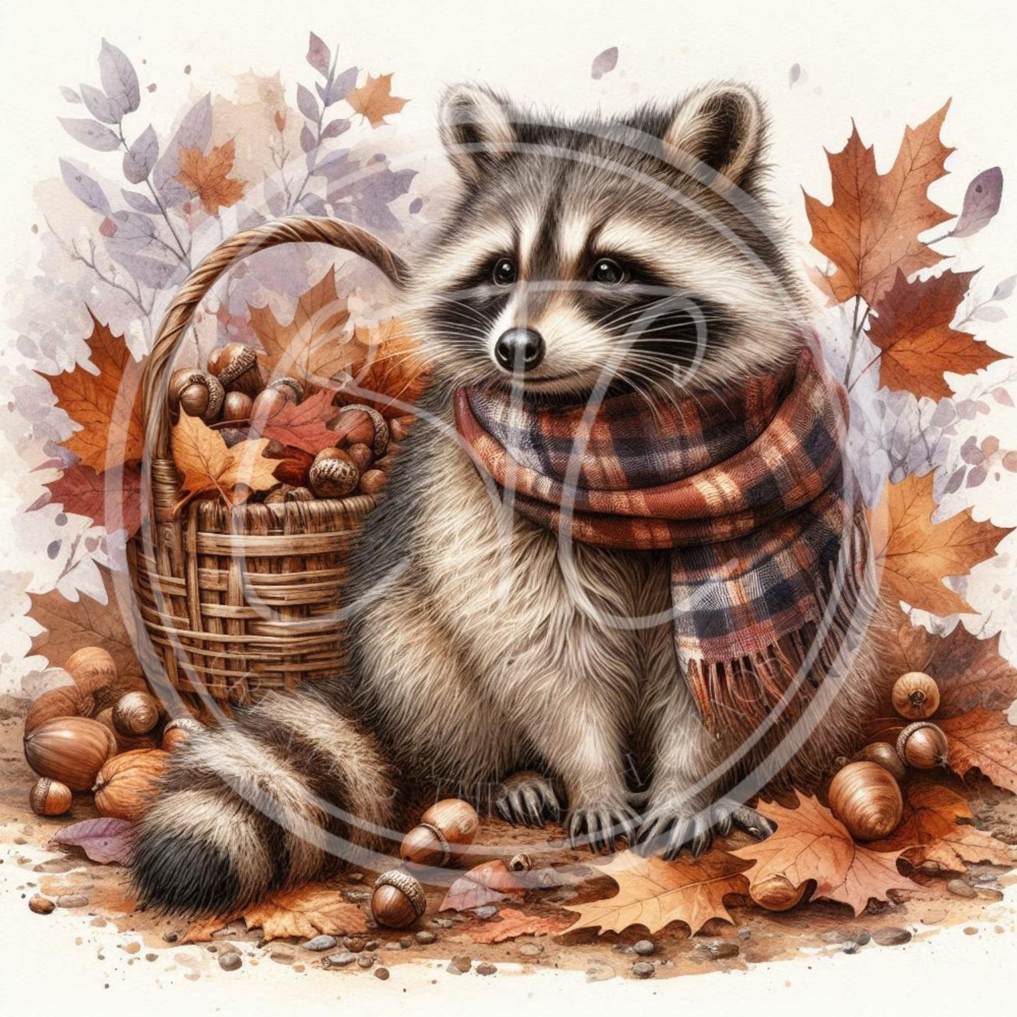 Fall Raccoon Printable Bundle, Autumn Print, Digital Download 10.5x10.5 ...