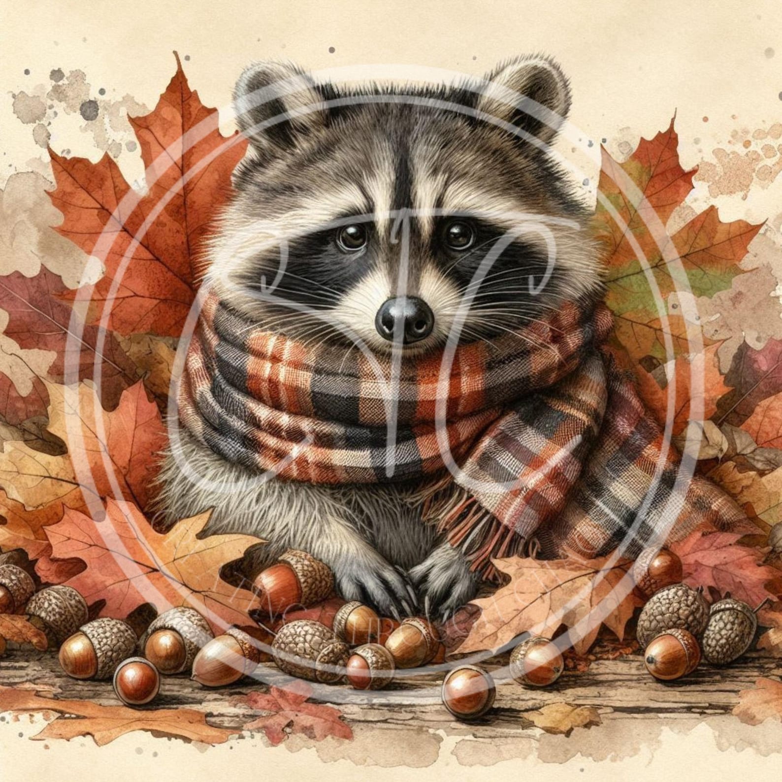 Fall Raccoon Printable Bundle, Autumn Print, Digital Download 10.5x10.5 ...