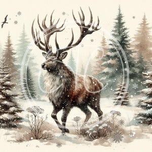 4 Woodland Winter Deer Printable Bundle, Winter/Christmas Print, Digital Download 10.5x10.5