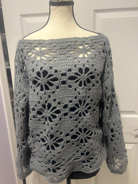 Handgemachte häkeln Mesh-Blumen-Pullover