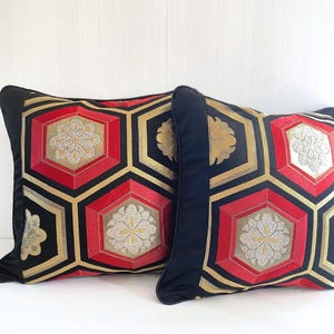 Pink & Gold Hexagon Pattern, Silk cushion cover made from Japanese luxury Obi, 45x45cm (18&quot;x18&quot;), One -of-a-kind, Upcycled, made in Japan