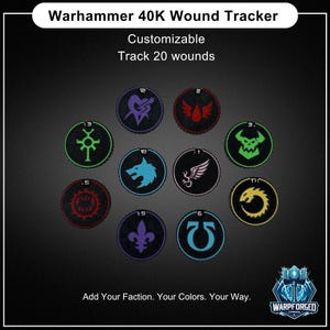 Wound Tracker with 20 Wounds for Tabletop Gaming - Customizable Symbols & Colors, Tabletop Wargaming Health Tracker Board Accessory