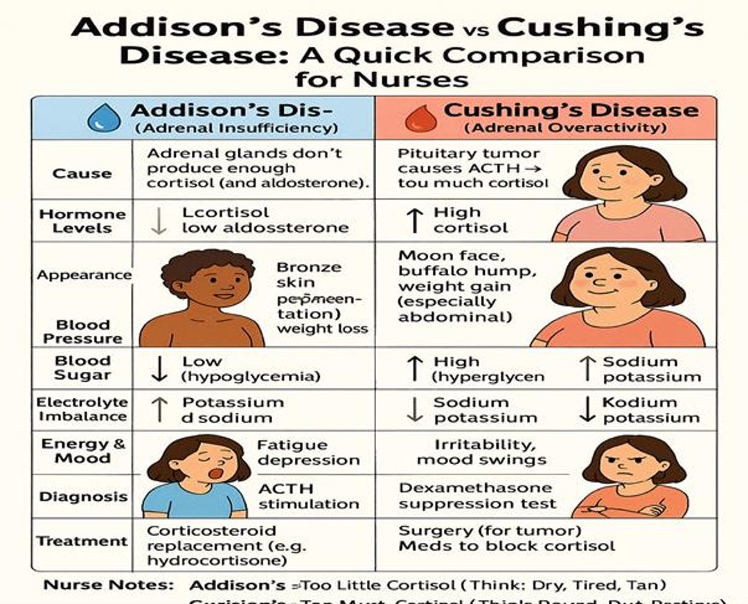 Addison Vs Cushing Disease Med Surg Endocrine Cheat Sheet for Nursing ...