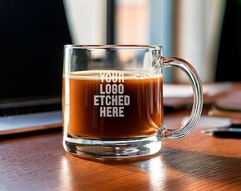 Custom Clear Glass Coffee Mug – Personalized Coffee Mug With Text Gift For Corporate, Client, New Business And Company Logo
