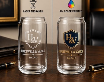 Custom Logo Beer Can Glass 16oz, Etched Corporate Gifts