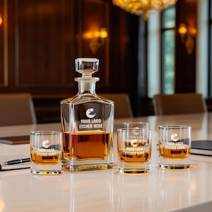 810ml Rectangle Whiskey Decanter Glass Set, Personalized Decanter With 80z Four Glass Gift For New Business, Client, And Employee