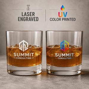 Custom Logo 11oz Rocks Glass, Engraved or UV Color Printed Bulk Corporate Gifts