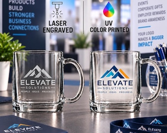 Personalized Custom Logo Glass Mugs, 12.25 oz Clear Coffee Mug, Promotional Branded Gifts