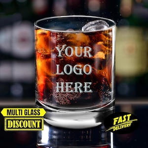 Premium Engraved Custom 12.5oz Whiskey Glass, Personalized YOUR OWN LOGO Rocks Glasses, Company Logo, Business Logo for Any Special Occasion