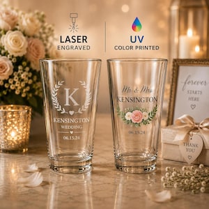 Vaso de cerveza personalizado de 473 ml (16 oz), obsequios personalizados para invitados de boda.