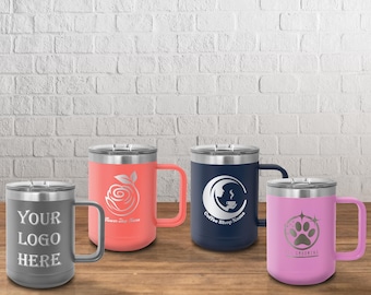 Custom Business Logo Engraved 15 oz Coffee Mug – Personalized Branding Mug for Small Business Owners, Employee Recognition, Corporate Gifts