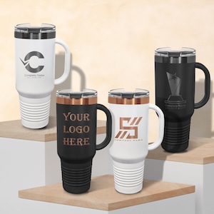 Custom 40 oz Tumbler with Handle Engraved Logo | Personalized Corporate Gift, Employee Gifts | Black Rose Gold Tumbler for Corporate Events