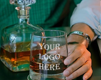 Custom Whiskey Glass with Company Logo - Engraved 12 oz Old Vibe Glass, Personalized Corporate Gifts, Employee Gifts, Brand Logo Design Gift