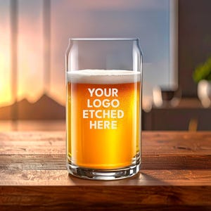 16 Oz Custom Etched Beer Can Glass – Personalized Glass Can For Client Corporate, Branded Merchandise And New Business Owner Gifts