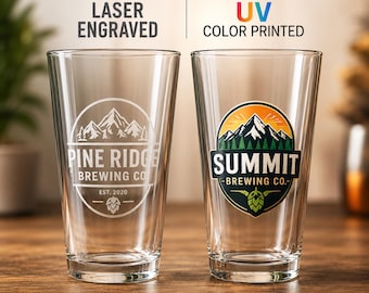 Custom Beer Glasses in Bulk, Etched or UV Printed Pint, 16oz