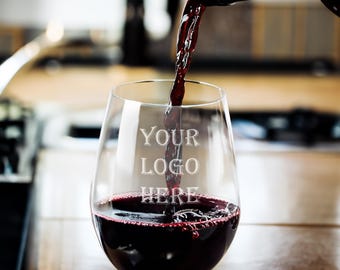 Custom Your Logo 15oz Stemless Wine Glasses Bulk, Personalized Wine Glass, Engraved Company Logo, Brand logo, Corporate Gift Glass