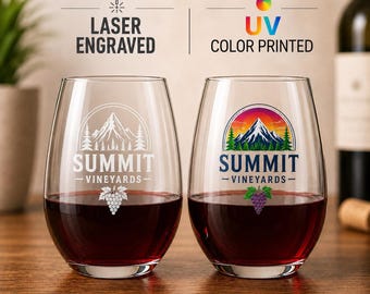Bulk Buy Custom Engraved or Color UV Printed Stemless Wine Glass, 15oz