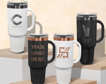 Custom Engraved 40oz Tumbler with Handle | Personalized Corporate Logo Drinkware