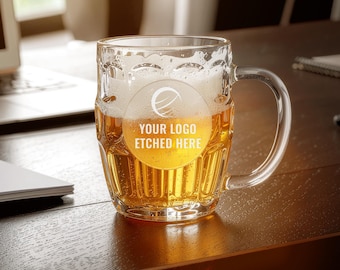 20 Oz Custom Large Beer Stein Glass Mug – Personalized Heavy Duty Beer Glass For Marketing, Promotion, Business Owner and Corporate Swag