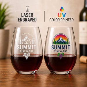 Bulk Buy Custom Engraved or Color UV Printed Stemless Wine Glass, 15oz