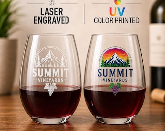 Bulk Buy Custom Engraved or Color UV Printed Stemless Wine Glass, 15oz