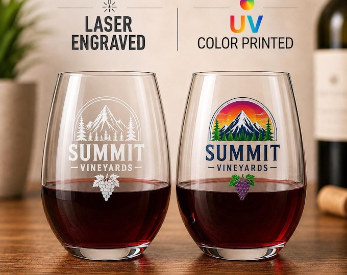 Bulk Buy Custom Engraved or Color UV Printed Stemless Wine Glass, 15oz