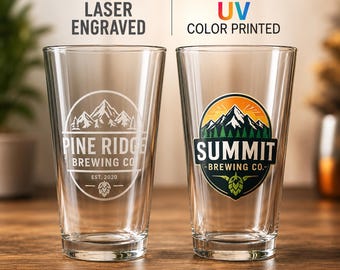 Custom Beer Glasses in Bulk, Etched or UV Printed Pint, 16oz