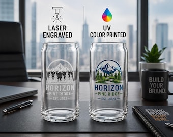 Business Beer Can Glass 16oz, Custom Etched Logo Gift