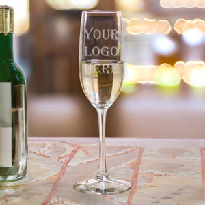 Personalized Champagne Flutes, Custom Champagne Glass 8oz Engraved Flutes, Corporate Gifts, Company logo Glasses, Marketing Promotional Item