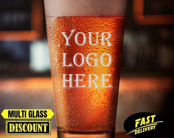 Personalice su logotipo aquí Vaso, logotipo de la empresa, logotipo personalizado, vasos de cerveza personalizados grabados, vasos de cerveza personalizados con texto personalizado